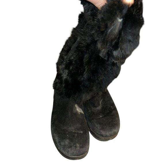 Minnetonka vintage black real fur suede tooled leather tirm boots 6 - Picture 6 of 7